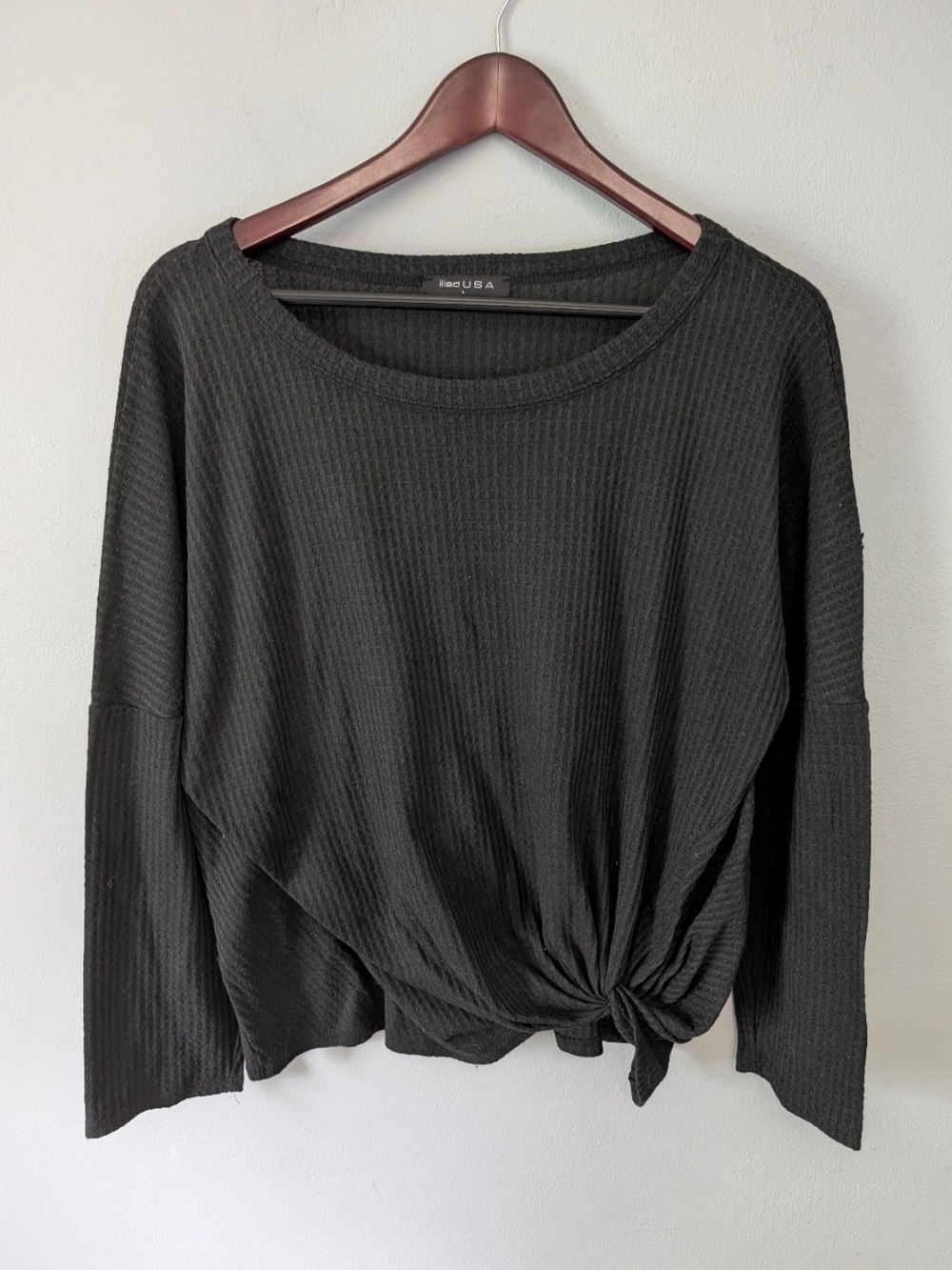 Iliad USA Scoop Neck Black Ribbed Knitted Long Sleeve Top Size Large